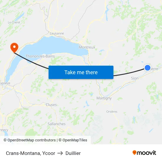 Crans-Montana, Ycoor to Duillier map