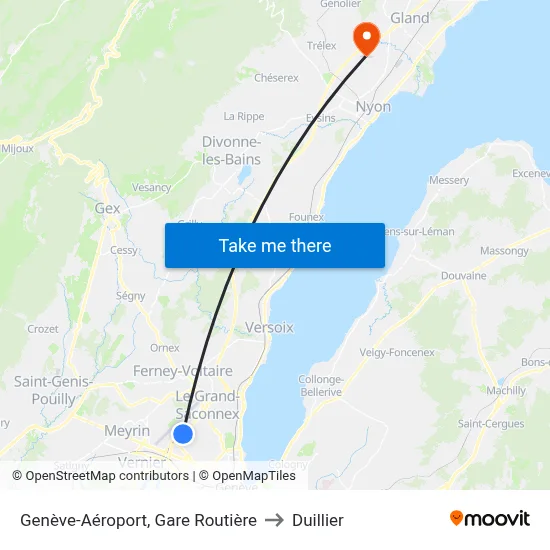 Genève-Aéroport, Gare Routière to Duillier map