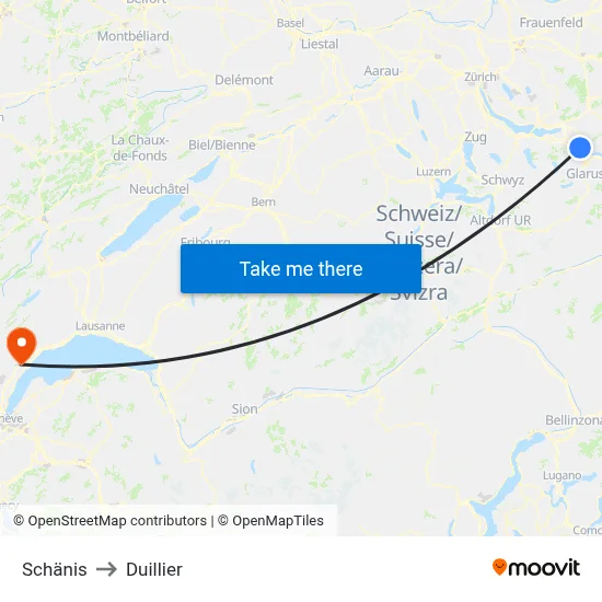Schänis to Duillier map