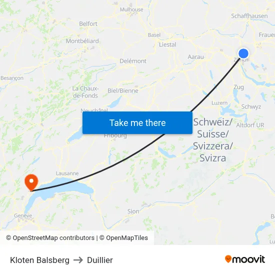 Kloten Balsberg to Duillier map