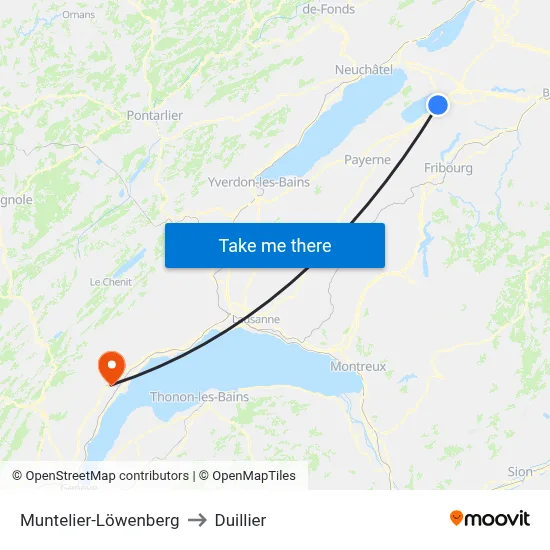 Muntelier-Löwenberg to Duillier map