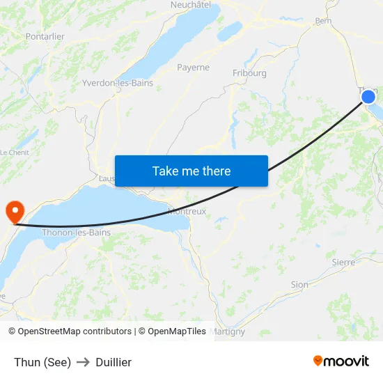 Thun (See) to Duillier map