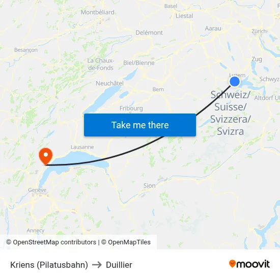 Kriens (Pilatusbahn) to Duillier map