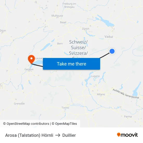 Arosa (Talstation) Hörnli to Duillier map