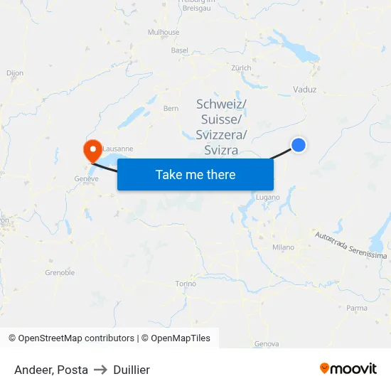 Andeer, Posta to Duillier map