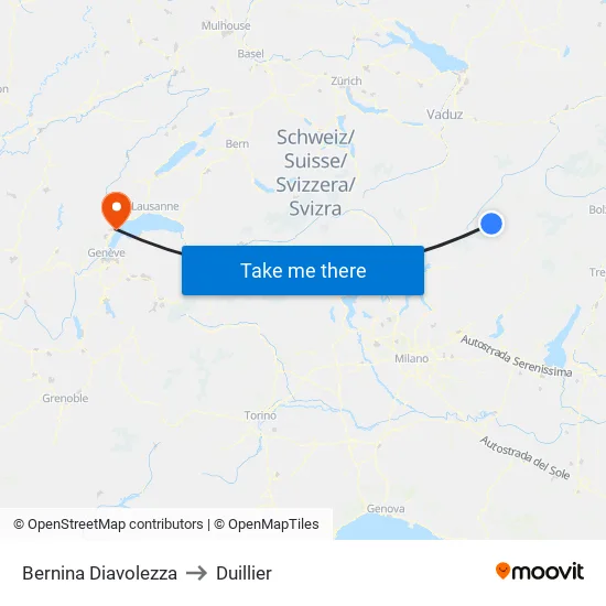 Bernina Diavolezza to Duillier map