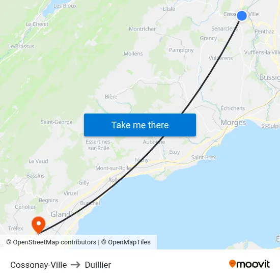 Cossonay-Ville to Duillier map