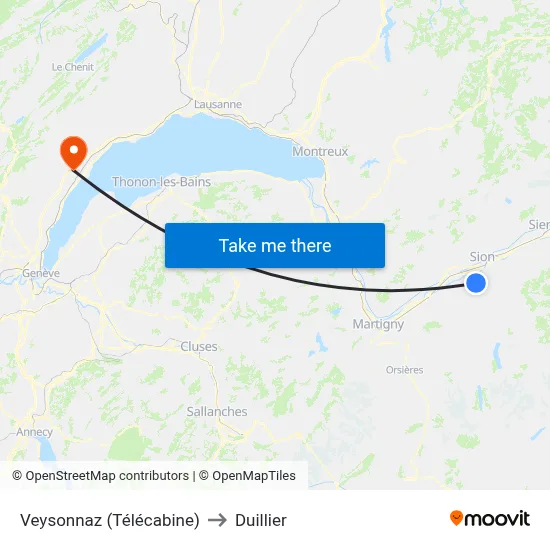 Veysonnaz (Télécabine) to Duillier map