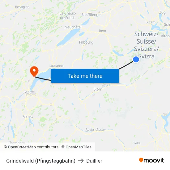Grindelwald (Pfingsteggbahn) to Duillier map
