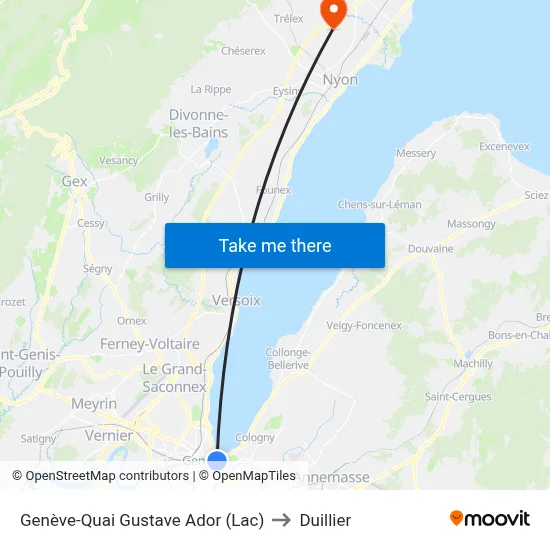 Genève-Quai Gustave Ador (Lac) to Duillier map