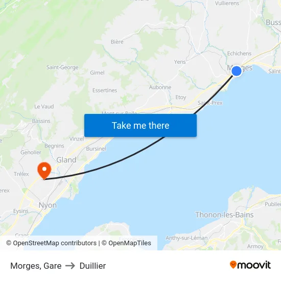 Morges, Gare to Duillier map