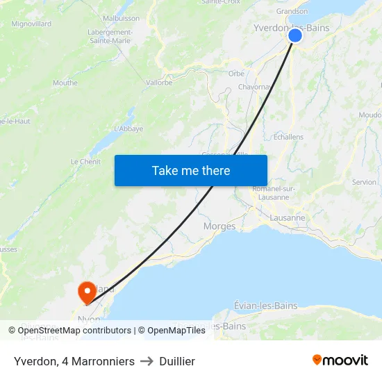 Yverdon, 4 Marronniers to Duillier map