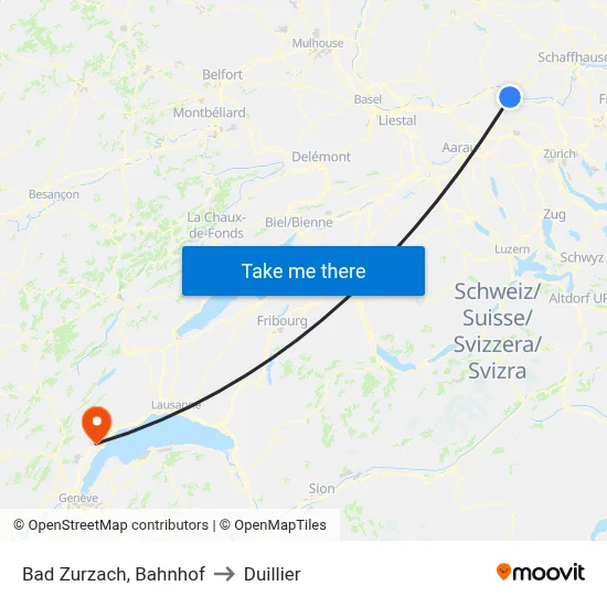 Bad Zurzach, Bahnhof to Duillier map