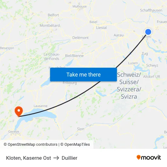 Kloten, Kaserne Ost to Duillier map