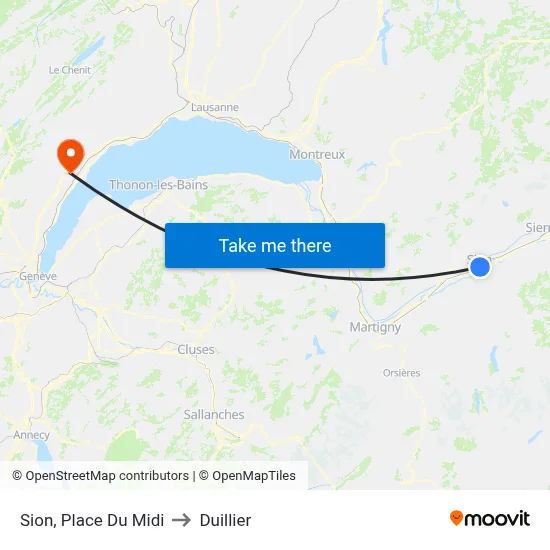 Sion, Place Du Midi to Duillier map