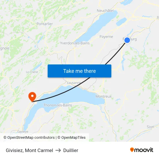 Givisiez, Mont Carmel to Duillier map