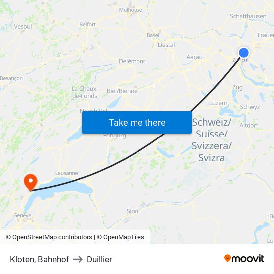 Kloten, Bahnhof to Duillier map