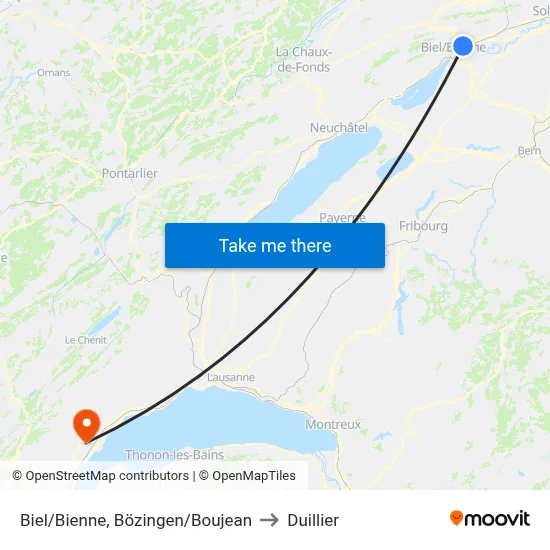 Biel/Bienne, Bözingen/Boujean to Duillier map