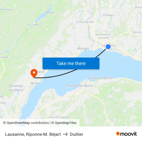 Lausanne, Riponne-M. Béjart to Duillier map