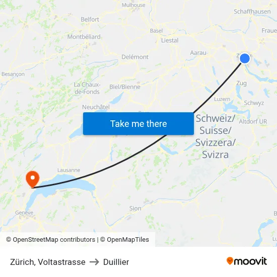 Zürich, Voltastrasse to Duillier map