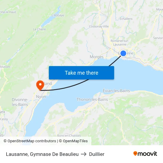 Lausanne, Gymnase De Beaulieu to Duillier map