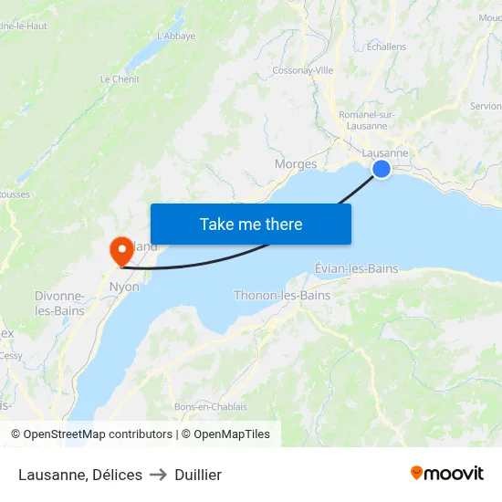 Lausanne, Délices to Duillier map