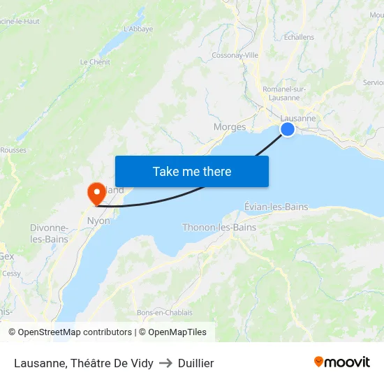 Lausanne, Théâtre De Vidy to Duillier map