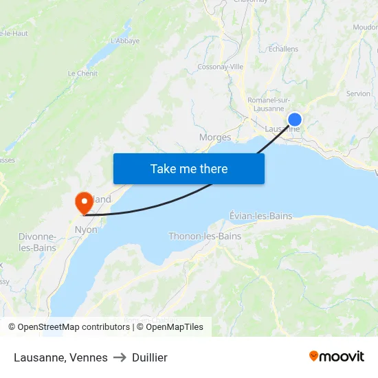 Lausanne, Vennes to Duillier map