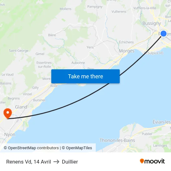 Renens Vd, 14 Avril to Duillier map