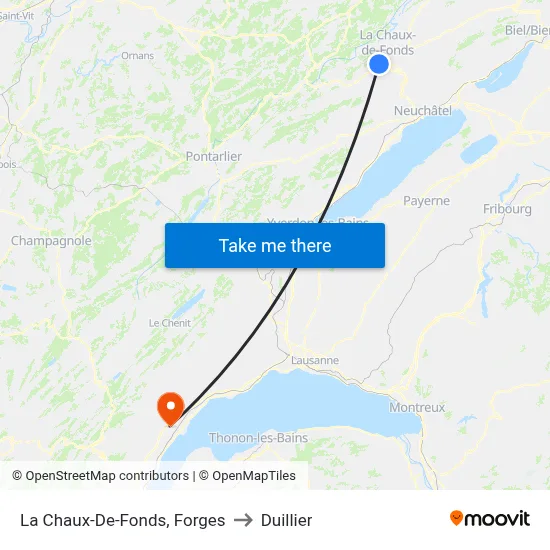 La Chaux-De-Fonds, Forges to Duillier map