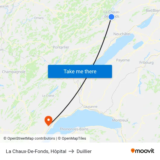La Chaux-De-Fonds, Hôpital to Duillier map