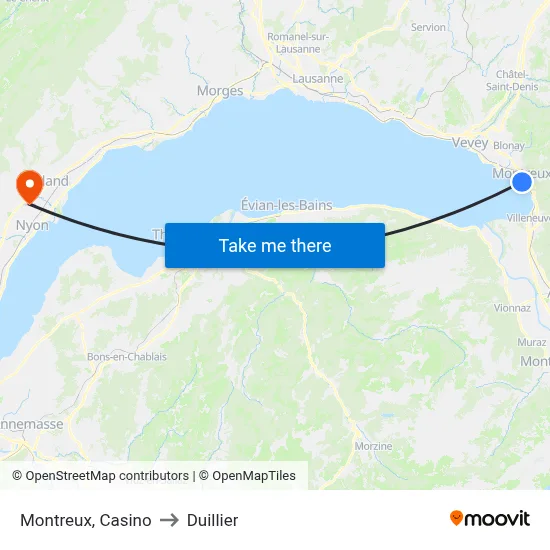 Montreux, Casino to Duillier map