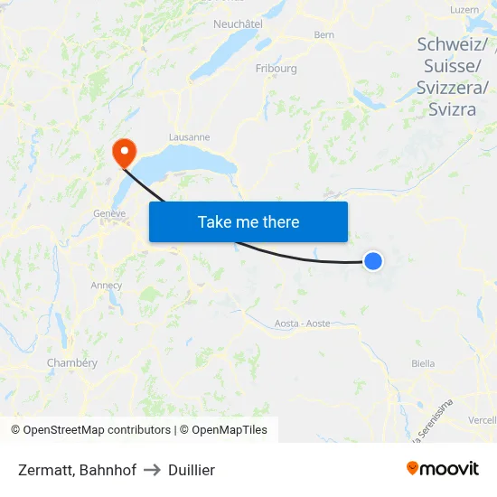 Zermatt, Bahnhof to Duillier map