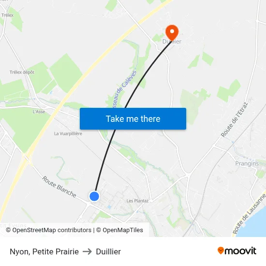 Nyon, Petite Prairie to Duillier map