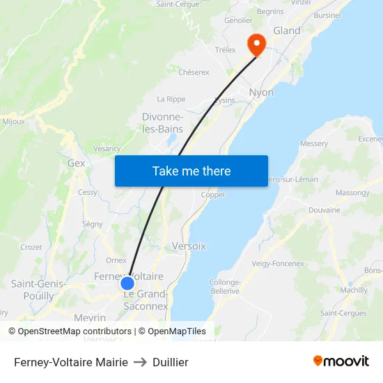 Ferney-Voltaire Mairie to Duillier map