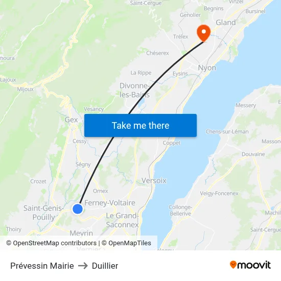 Prévessin Mairie to Duillier map