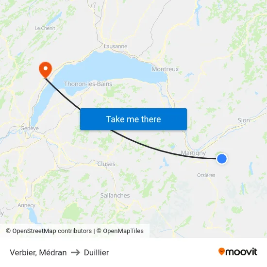 Verbier, Médran to Duillier map