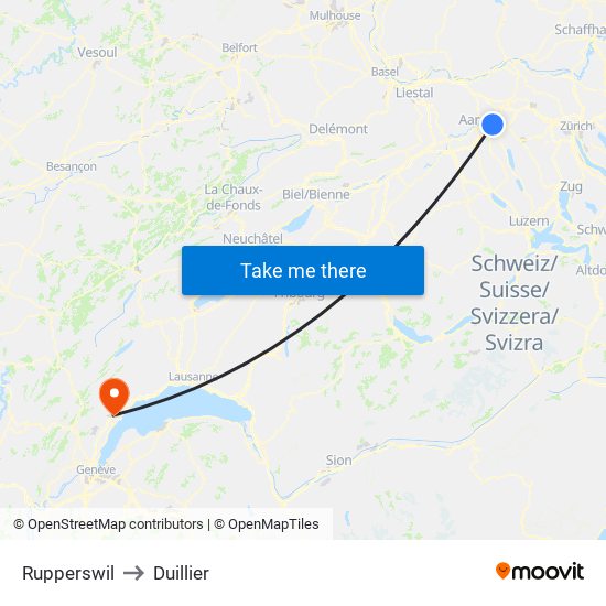 Rupperswil to Duillier map