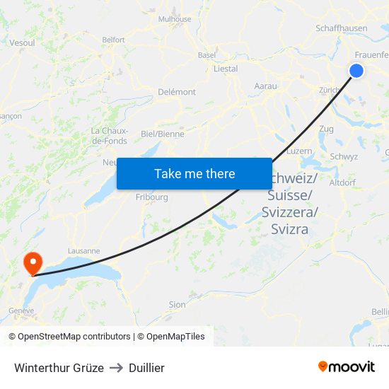 Winterthur Grüze to Duillier map