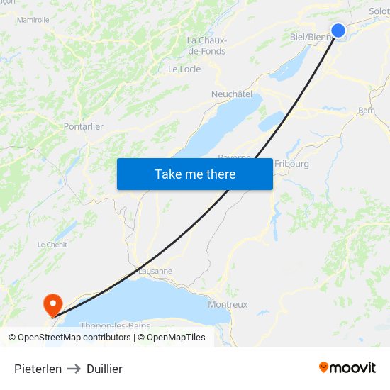 Pieterlen to Duillier map