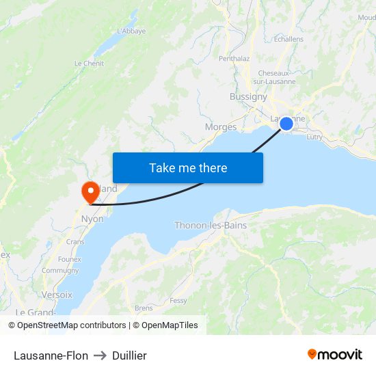 Lausanne-Flon to Duillier map