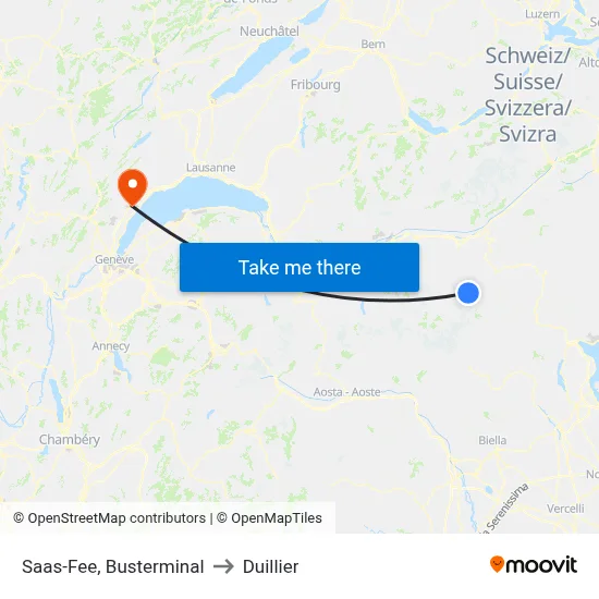 Saas-Fee, Busterminal to Duillier map