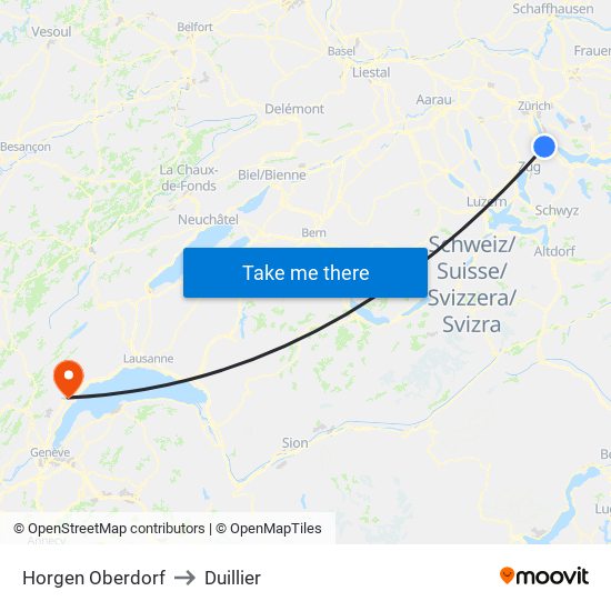 Horgen Oberdorf to Duillier map