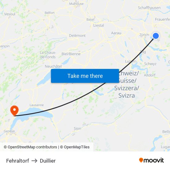 Fehraltorf to Duillier map