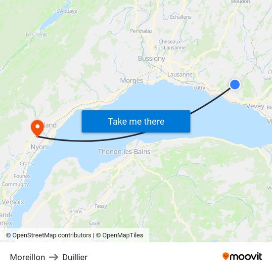 Moreillon to Duillier map