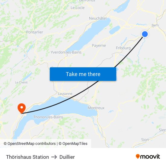 Thörishaus Station to Duillier map