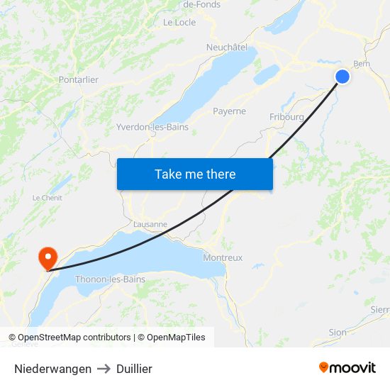 Niederwangen to Duillier map