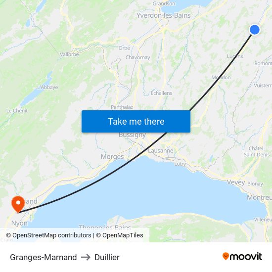 Granges-Marnand to Duillier map