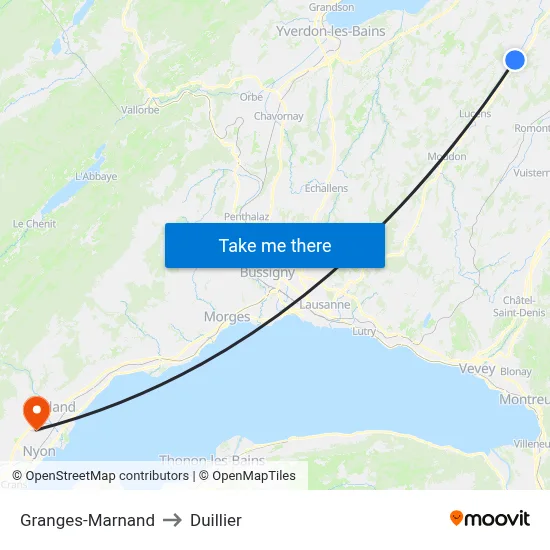 Granges-Marnand to Duillier map