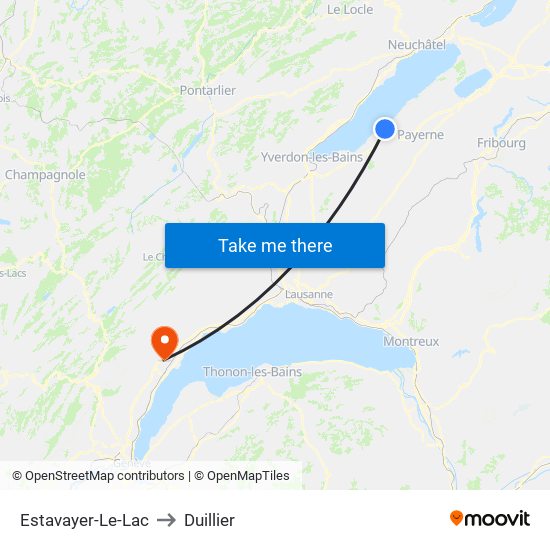 Estavayer-Le-Lac to Duillier map